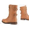 DREAM PAIRS Women’s Mid Calf Built-in Wallet Pocket Lace up Military Combat Boots(Camel-pu)