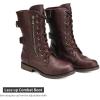 DREAM PAIRS Women’s Mid Calf Built-in Wallet Pocket Lace up Military Combat Boots(Classic Burgundy)