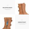 DREAM PAIRS Women’s Mid Calf Built-in Wallet Pocket Lace up Military Combat Boots(Classic Camel)