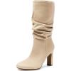 DREAM PAIRS Slouch Boots for Women Mid Calf, Women’s Fashion Almond Toe High Heel Fall Winter Dressy Boots(Sandy Beige-suede)