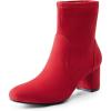 DREAM PAIRS Women’s Fitted Stretch Ankle Boots Fashion Low Chunky Heel Almond Toe Fall Heeled Booties Shoes(Red-suede)