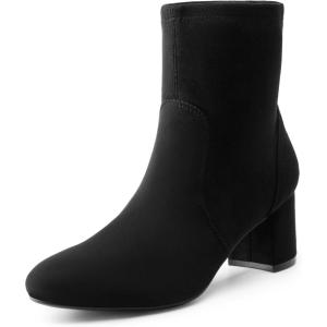 DREAM PAIRS Women’s Fitted Stretch Ankle Boots Fashion Low Chunky Heel Almond Toe Fall Heeled Booties Shoes(Black-suede)