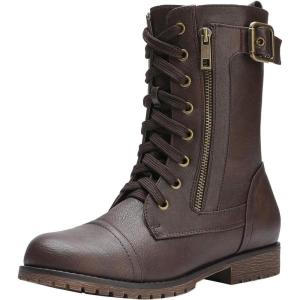 DREAM PAIRS Women’s Mid Calf Built-in Wallet Pocket Lace up Military Combat Boots(All Brown)