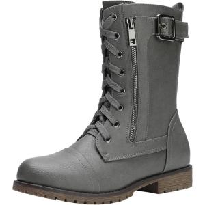 DREAM PAIRS Women’s Mid Calf Built-in Wallet Pocket Lace up Military Combat Boots(All Grey)