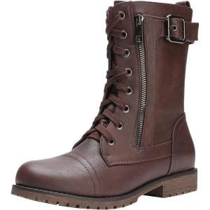 DREAM PAIRS Women’s Mid Calf Built-in Wallet Pocket Lace up Military Combat Boots(Mission-burgundy)