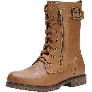 DREAM PAIRS Women’s Mid Calf Built-in Wallet Pocket Lace up Military Combat Boots(Mission-camel)