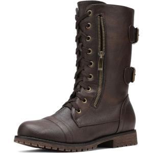 DREAM PAIRS Women’s Mid Calf Built-in Wallet Pocket Lace up Military Combat Boots(Terran-brown)