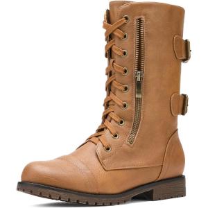 DREAM PAIRS Women’s Mid Calf Built-in Wallet Pocket Lace up Military Combat Boots(Terran-camel)
