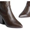 DREAM PAIRS Cowboy Boots For Women, Comfortable Pull On Zipper Chunky Heel Pointed Toe Embroidered Western Cowgirl Knee High Boots(Brown)