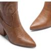 DREAM PAIRS Cowboy Boots For Women, Comfortable Pull On Zipper Chunky Heel Pointed Toe Embroidered Western Cowgirl Knee High Boots(Light Brown)