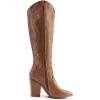 DREAM PAIRS Cowboy Boots For Women, Comfortable Pull On Zipper Chunky Heel Pointed Toe Embroidered Western Cowgirl Knee High Boots(Light Brown)