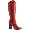 DREAM PAIRS Cowboy Boots For Women, Comfortable Pull On Zipper Chunky Heel Pointed Toe Embroidered Western Cowgirl Knee High Boots(Red-pu)