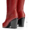 DREAM PAIRS Cowboy Boots For Women, Comfortable Pull On Zipper Chunky Heel Pointed Toe Embroidered Western Cowgirl Knee High Boots(Red-pu)