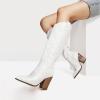 DREAM PAIRS Cowboy Boots For Women, Comfortable Pull On Zipper Chunky Heel Pointed Toe Embroidered Western Cowgirl Knee High Boots(White)