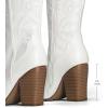 DREAM PAIRS Cowboy Boots For Women, Comfortable Pull On Zipper Chunky Heel Pointed Toe Embroidered Western Cowgirl Knee High Boots(White)