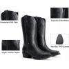 DREAM PAIRS Women’s Cowboy Boots Mid Calf Cowgirl Boots Square Toe Chunky Heel Embroidery Stitched Western Boots(All Black)