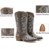 DREAM PAIRS Women’s Cowboy Boots Mid Calf Cowgirl Boots Square Toe Chunky Heel Embroidery Stitched Western Boots(Brown)