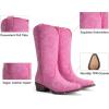 DREAM PAIRS Women’s Cowboy Boots Mid Calf Cowgirl Boots Square Toe Chunky Heel Embroidery Stitched Western Boots(Pink)