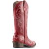 DREAM PAIRS Women’s Cowboy Boots Mid Calf Cowgirl Boots Square Toe Chunky Heel Embroidery Stitched Western Boots(Red)