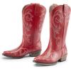 DREAM PAIRS Women’s Cowboy Boots Mid Calf Cowgirl Boots Square Toe Chunky Heel Embroidery Stitched Western Boots(Red)
