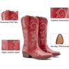 DREAM PAIRS Women’s Cowboy Boots Mid Calf Cowgirl Boots Square Toe Chunky Heel Embroidery Stitched Western Boots(Red)