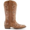 DREAM PAIRS Women’s Cowboy Boots Mid Calf Cowgirl Boots Square Toe Chunky Heel Embroidery Stitched Western Boots(Tan)