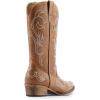 DREAM PAIRS Women’s Cowboy Boots Mid Calf Cowgirl Boots Square Toe Chunky Heel Embroidery Stitched Western Boots(Tan)