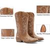 DREAM PAIRS Women’s Cowboy Boots Mid Calf Cowgirl Boots Square Toe Chunky Heel Embroidery Stitched Western Boots(Tan)