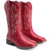 DREAM PAIRS Women’s Cowboy Cowgirl Boots Embroidered Square Toe Mid Calf Western Boots Fashion Dress Chunky Low Heel Shoes for Theme Party Country Concert(Red)