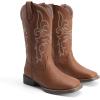 DREAM PAIRS Women’s Cowboy Cowgirl Boots Embroidered Square Toe Mid Calf Western Boots Fashion Dress Chunky Low Heel Shoes for Theme Party Country Concert(Tan)