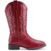 DREAM PAIRS Women’s Cowboy Cowgirl Boots Embroidered Square Toe Mid Calf Western Boots Fashion Dress Chunky Low Heel Shoes for Theme Party Country Concert(Red)