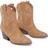 DREAM PAIRS Women’s Cowboy Cowgirl Boots Embroidered Stitched Short Western Boots Low Chunky Heel Pointed Toe Ankle Booties(Tan)