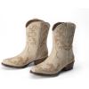 DREAM PAIRS Women’s Cowboy Cowgirl Western Ankle Boots Low Chunky Heels Square Toe Fall Short Booties Shoes(Beige)