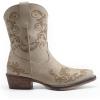 DREAM PAIRS Women’s Cowboy Cowgirl Western Ankle Boots Low Chunky Heels Square Toe Fall Short Booties Shoes(Beige)