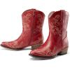 DREAM PAIRS Women’s Cowboy Cowgirl Western Ankle Boots Low Chunky Heels Square Toe Fall Short Booties Shoes(Red)