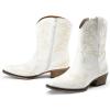 DREAM PAIRS Women’s Cowboy Cowgirl Western Ankle Boots Low Chunky Heels Square Toe Fall Short Booties Shoes(White)