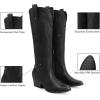 DREAM PAIRS Womens Cowboy Knee High Boots Comfortable Pull On Side Zipper Chunky Heel Embroidered Western Cowgirl Boots Retro Tall Boot(All Black)