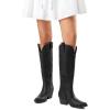 DREAM PAIRS Womens Cowboy Knee High Boots Comfortable Pull On Side Zipper Chunky Heel Embroidered Western Cowgirl Boots Retro Tall Boot(All Black)