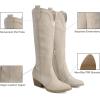 DREAM PAIRS Womens Cowboy Knee High Boots Comfortable Pull On Side Zipper Chunky Heel Embroidered Western Cowgirl Boots Retro Tall Boot(Beige)
