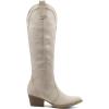 DREAM PAIRS Womens Cowboy Knee High Boots Comfortable Pull On Side Zipper Chunky Heel Embroidered Western Cowgirl Boots Retro Tall Boot(Beige)