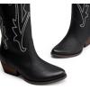 DREAM PAIRS Womens Cowboy Knee High Boots Comfortable Pull On Side Zipper Chunky Heel Embroidered Western Cowgirl Boots Retro Tall Boot(Black)