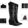 DREAM PAIRS Womens Cowboy Knee High Boots Comfortable Pull On Side Zipper Chunky Heel Embroidered Western Cowgirl Boots Retro Tall Boot(Black)