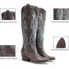 DREAM PAIRS Womens Cowboy Knee High Boots Comfortable Pull On Side Zipper Chunky Heel Embroidered Western Cowgirl Boots Retro Tall Boot(Brown)