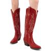 DREAM PAIRS Womens Cowboy Knee High Boots Comfortable Pull On Side Zipper Chunky Heel Embroidered Western Cowgirl Boots Retro Tall Boot(Red)