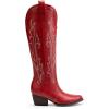 DREAM PAIRS Womens Cowboy Knee High Boots Comfortable Pull On Side Zipper Chunky Heel Embroidered Western Cowgirl Boots Retro Tall Boot(Red)