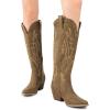 DREAM PAIRS Womens Cowboy Knee High Boots Comfortable Pull On Side Zipper Chunky Heel Embroidered Western Cowgirl Boots Retro Tall Boot(Tan)