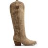 DREAM PAIRS Womens Cowboy Knee High Boots Comfortable Pull On Side Zipper Chunky Heel Embroidered Western Cowgirl Boots Retro Tall Boot(Tan)