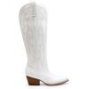 DREAM PAIRS Womens Cowboy Knee High Boots Comfortable Pull On Side Zipper Chunky Heel Embroidered Western Cowgirl Boots Retro Tall Boot(White)