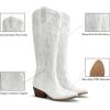 DREAM PAIRS Womens Cowboy Knee High Boots Comfortable Pull On Side Zipper Chunky Heel Embroidered Western Cowgirl Boots Retro Tall Boot(White)