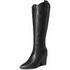 DREAM PAIRS Cowboy Boots For Women, Comfortable Pull On Zipper Chunky Heel Pointed Toe Embroidered Western Cowgirl Knee High Boots(Black)